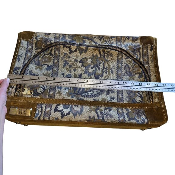Vintage Neiman Marcus Floral Tapestry & Suede Suitcase With Lock - Picture 10 of 11